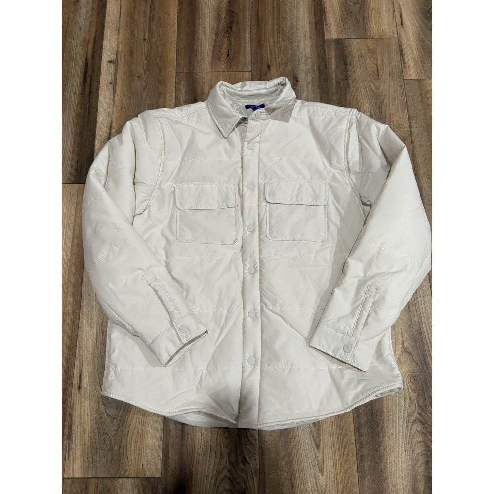 Apt. 9 Shacket Quilted Shirt Jacket Ivory Cream Men's Large Snaps Pockets
